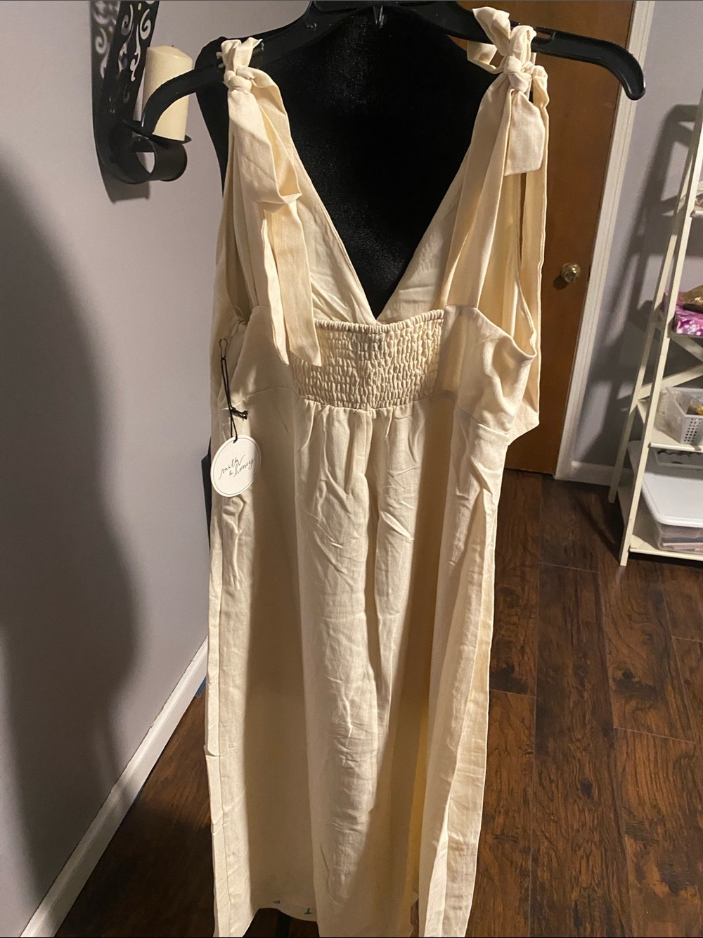 White Maxi Dress with Blue Floral Embroidery - Picture 6 of 6
